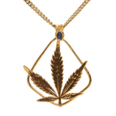 24k Gold OG Kush Leaf Necklace with Sapphire by Ras Boss